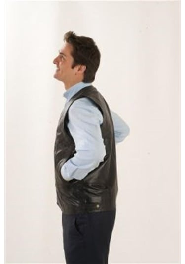 Hakiki Deri Siyah Kevin Fermuarlı Erkek Deri Yelek Kahverengi