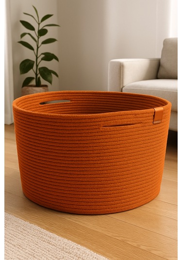 Camatschua Dekoratif Hasır 40 30 Cm Halat Sepet Çok Amaçlı Saklama & Düzenleme Sepeti Turuncu