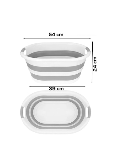 Porsima 2li Katlanır Temizlik Seti - Katlanır Sepet 25lt - Katlanır Kova 10lt Beyaz - Gri