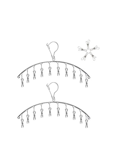 Paslanmaz Çelik Askılık - Çorap Kurutma Askısı - Havlular, İç Çamaşırları Ve Eşarplar İçin 10 Tutucu Klipsli Diğer