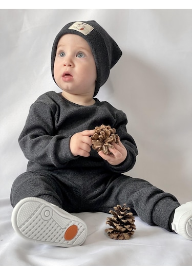 MiaBaby Bereli Üçlü Takım 001 Antrasit