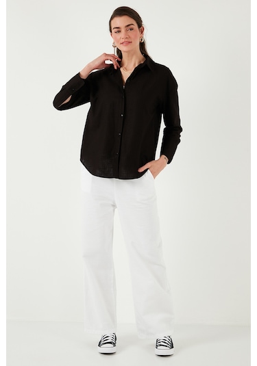 Lela Pamuklu Regular Fit Uzun Kollu Düz Bayan Gömlek Cf25S168305 Siyah