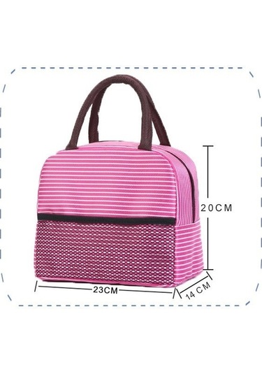 Termal Öğle Yemeği Çantası Klasik Çizgili Tasarım, Alüminyum Folyo İç Katmanlı, Buz Torbası Özellikli, Öğrenciler İçin Pratik Yemek Kabı, Isı Koruyucu Öğlen Yemeği Taşıma Çantası Pembe