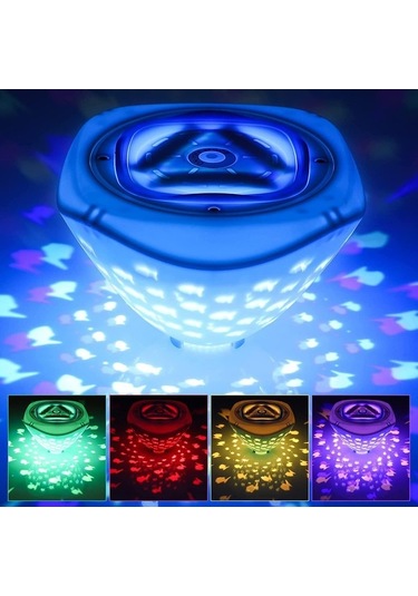 Dancemonkey Yüzen Havuz Işığı: Balık Desenli, 6 Modlu, Ip67 Su Geçirmez, Çocuk Güvenli, Beyaz-mavi Beyaz - Mavi