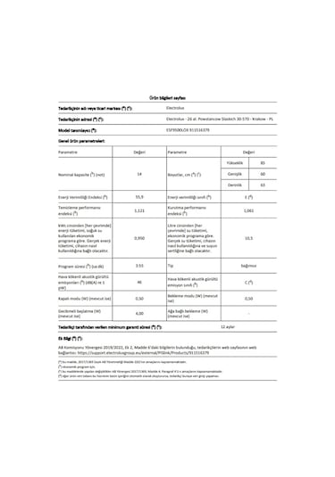 Electrolux ESF9500LOX 6 Programlı 14 Kişilik Bulaşık Makinesi