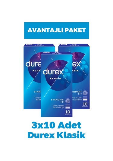 Durex Klasik Prezervatif 10'lu 3 Adet