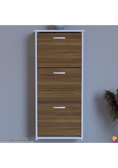 Modilayn West Asma Antre 52 X116x 26 Cm Lik 3 Düşer Kapak 6 Göz Bölmeli Ayakkabılık Ceviz - Beyaz