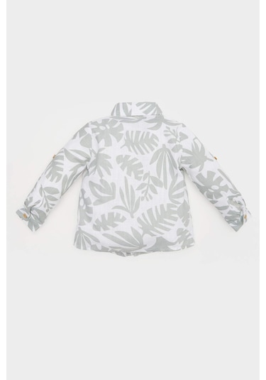 DeFacto Erkek Bebek Tropikal Desenli Flamlı Poplin Uzun Kollu Gömlek B9257A525SPER98 Ekru