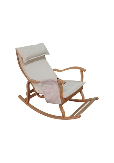 Enda Home Verona Minderli Ahşap Sallanan Sandalye Doğal Ahşap Gürgen Dinlenme Koltuğu Krem