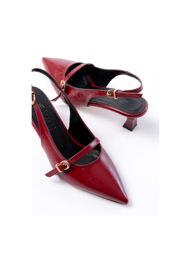 H-470 Bordo Rugan Baret Tokalı Arkası Açık Günlük Kadın Sandalet Bordo