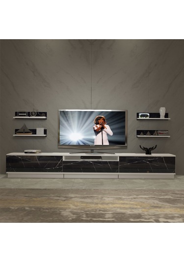 Decoraktiv Trendstyle 270rs Mdf Tv Ünitesi Tv Sehpası Beyaz - Siyah Mermer