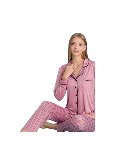 Berna Collection Kadın Pijama Takımı Düğmeli Yumuşak Dokulu Esnek Pembe