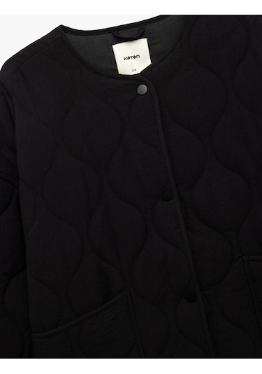 Koton Çıt Çıt Düğme Kapamalı Cepli Uzun Kollu Bisiklet Yaka Kapitone Mevsimlik Ceket Siyah 6wak20074ew Siyah