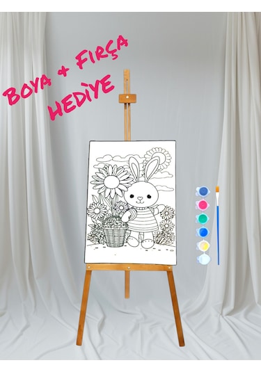 Sayılarla Tavşan Boyama 20x20 Tuval Boya Seti Çocuk Hobi