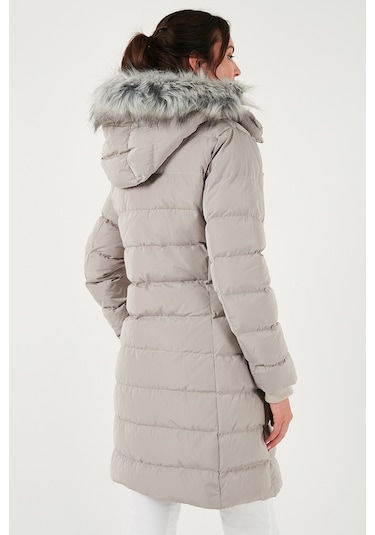 Lela Regular Fit Çıkarılabilir Kapüşonlu Fermuarlı Cepli Şişme Bayan Mont 497Emily Taş