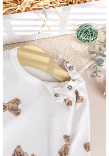 Fiğürlü Kışlık Kadife Erkek Bebek Salopet Tulum Set Kahverengi