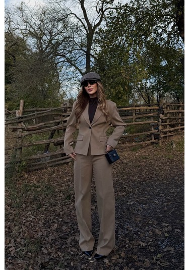 Camel Tek Düğmeli Ceket Pantolon Takım - 9480 Camel