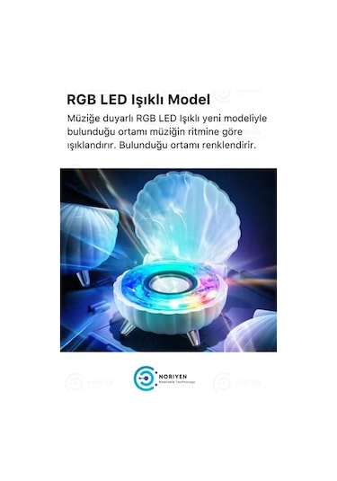 Oldfriend Mavi Deniz Kabuğu Okyanus Sesli Rgb Led Gece Lambası Kablosuz Bluetooth Hoparlör