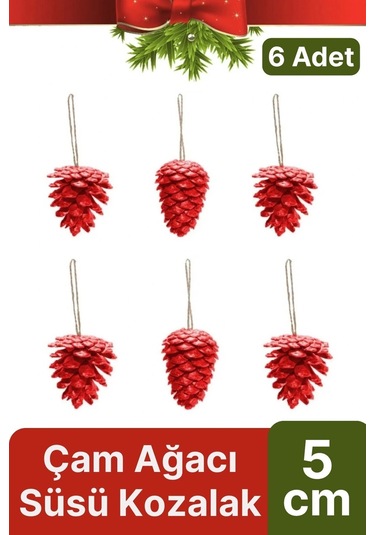 Premium Şık Lüks Tasarım Kış Dekoratif Yeni Yıl Noel Yılbaşı Çam Ağacı Süsü Kozalak 5 Cm 6'lı Paket
