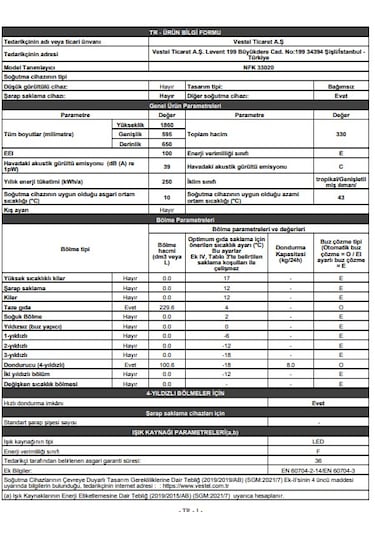 Regal NFK 33020 330 L No Frost Kombi Buzdolabı