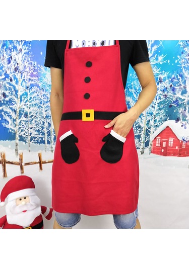 Moveevo Noel Önlüğü - Kış Temalı Pamuklu Mutfak Önlüğü 56x73cm Beyaz