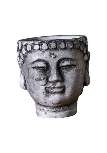 Suntek Çimento Buda Head Pot Statue Bonsai Çiçek Vazo Taş-gri