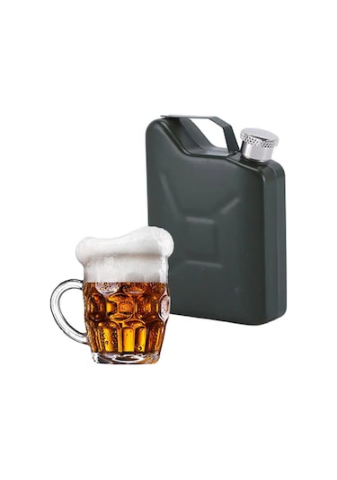 Kosona Stainless Steel Taşınabilir Şarap Potu 5 Unça 146ml - Sağlam Kapaklı, Taşınması Kolay - Kamp, Piknik İçin Yeşil Ordu Yeşili