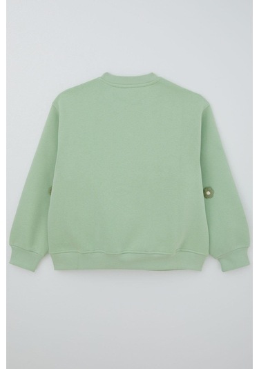 Locoloco Kız Çocuk Sweatshirt Çiçek Motifli 9-14 Yaş, Su Yeşili Su Yeşili