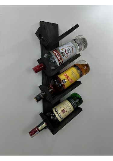 Doğal Ahşap Şaraplık, Şarap Rafı, 4'lü Ahşap Şaraplık, Siyah