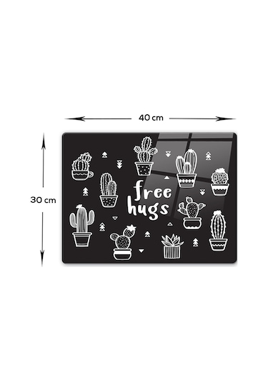 Decorita Cam Kesme Tahtası | Free Hugs-Siyah Fon | 30cm x 40cm