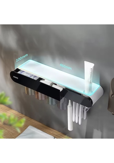 Ecoco Yapışkanlı Manyetik 3'lü Bardak Tutuculu Diş Macun Sıkacağı Siyah