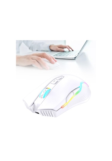 Dizüstü Bilgisayar İçin Kablosuz Usb Şarj Edilebilir Ergonomik Kablosuz Oyun Faresi Beyaz