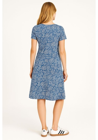 2 Adet Dökümlü Rahat Kalıp Günlük Penye Kumaş Elbise İndigo-mavi