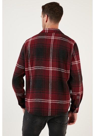 Buratti Ekoseli Uzun Kollu Slim Fit Kışlık Erkek Gömlek Cf21W112844 Bordo