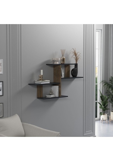 Sitil Duvar Rafı Antrasit Ceviz