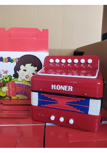 H.oner 3 Bas 7 Sesli Kırmızı Renk Çocuklar İçin Mini Akordeon