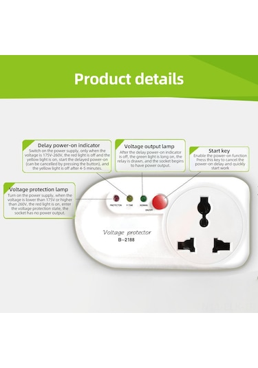 Xindoker Buzdolabı İçin 2000w 16a Voltaj Ve Aşırı Gerilim Koruyucu - 3 Güvenlik Işıklı Ev Aleti Koruyucusu
