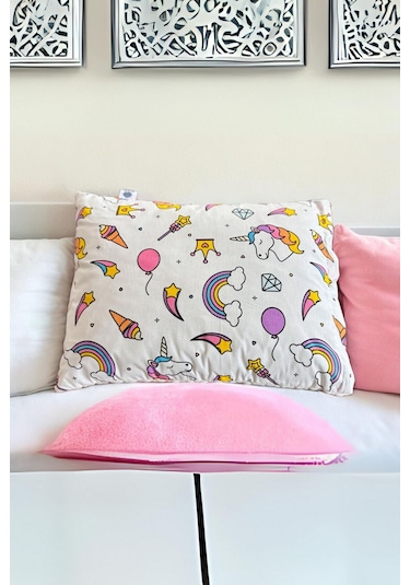 Bebek Yastığı Örme Kumaş, Çift Taraflı, Unicorn Desen, 35x45 Cm, Kılıf Ve Iç Dolgu