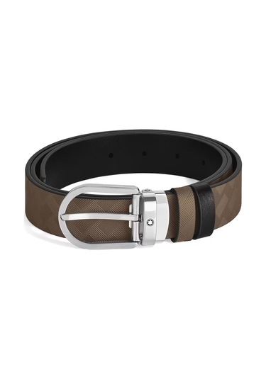 Montblanc At Nalı Tokalı Kahve - Siyah 30 Mm Çift Taraflı Deri Ke Kahverengi