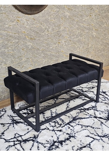 Siyah Boyalı Metal 80 Cm Puf Bench - Antre Puf - Hol Bench - Puf Çok Renkli