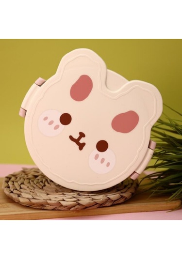 Teddy Bear Çocuklar İçin Çatal Ve Kaşıklı Üç Bölmeli Plastik Beslenme Kutusu Pembe