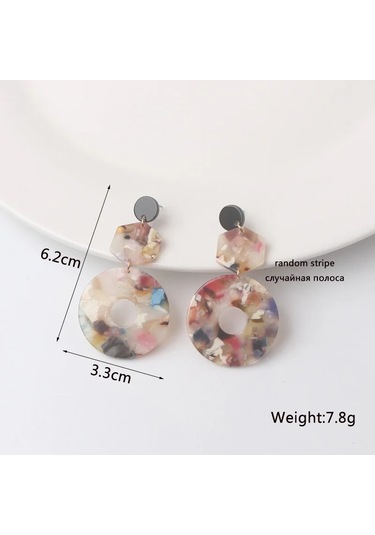 Guangtuo Akrilik Kadın Dangle Küpe - Hollow Geometrik Desenli Leopar Şerit Kolye Gümüş Kaplama