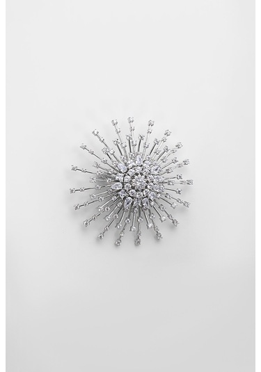 Zirkon Taşlı 18 Ayar Beyaz Altın Kaplama Gümüş Broş