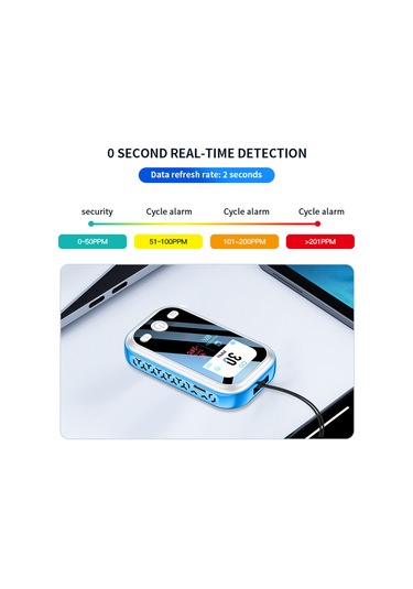 Ximistore9 Taşınabilir 3'ü 1 Arada Co Dedektörü - Sıcaklık, Nem Ve Hava Kalitesi Ölçer Mavi