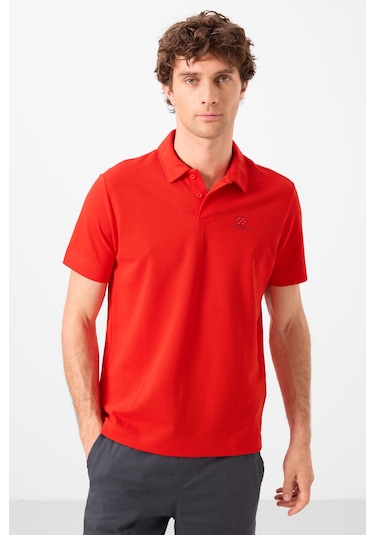 Tommylife Tommy Life Kırmızı Basic Logolu Standart Kalıp Triko Polo Yaka Erkek T-shirt - 87748 Kirmizi
