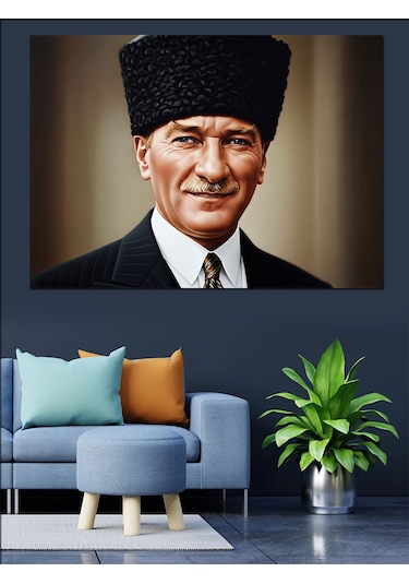 Gülümseyen Atatürk Dekoratif Kanvas - Mdf Ahşap Tablo