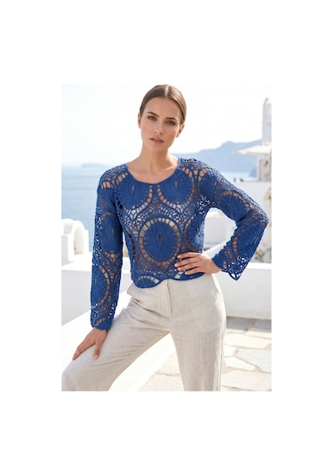 Sayzen Your Shine Dantel Işleme Crop Bluz Sy-shn2610 Mavi