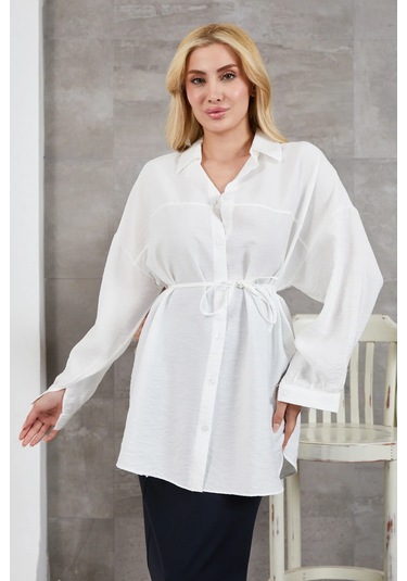 İp Kemerli Gömlek Ekru