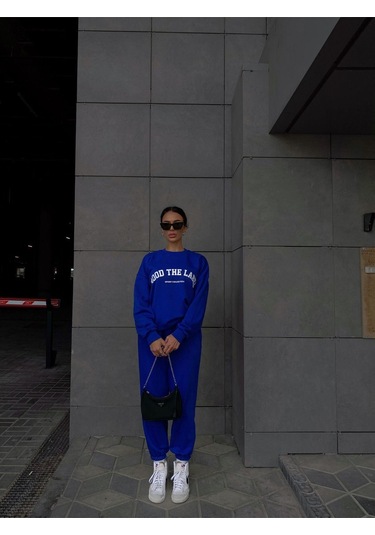 Mood The Label Sport Collection %100 Pamuk Eşofman Takımı - Sax Mavi Kışlık Polarlı Bisiklet Yaka Saks Mavi