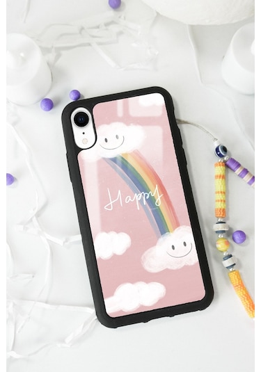 Apple Uyumlu iPhone Xr Happy Cloude Tasarımlı Glossy Telefon Kılıfı Siyah